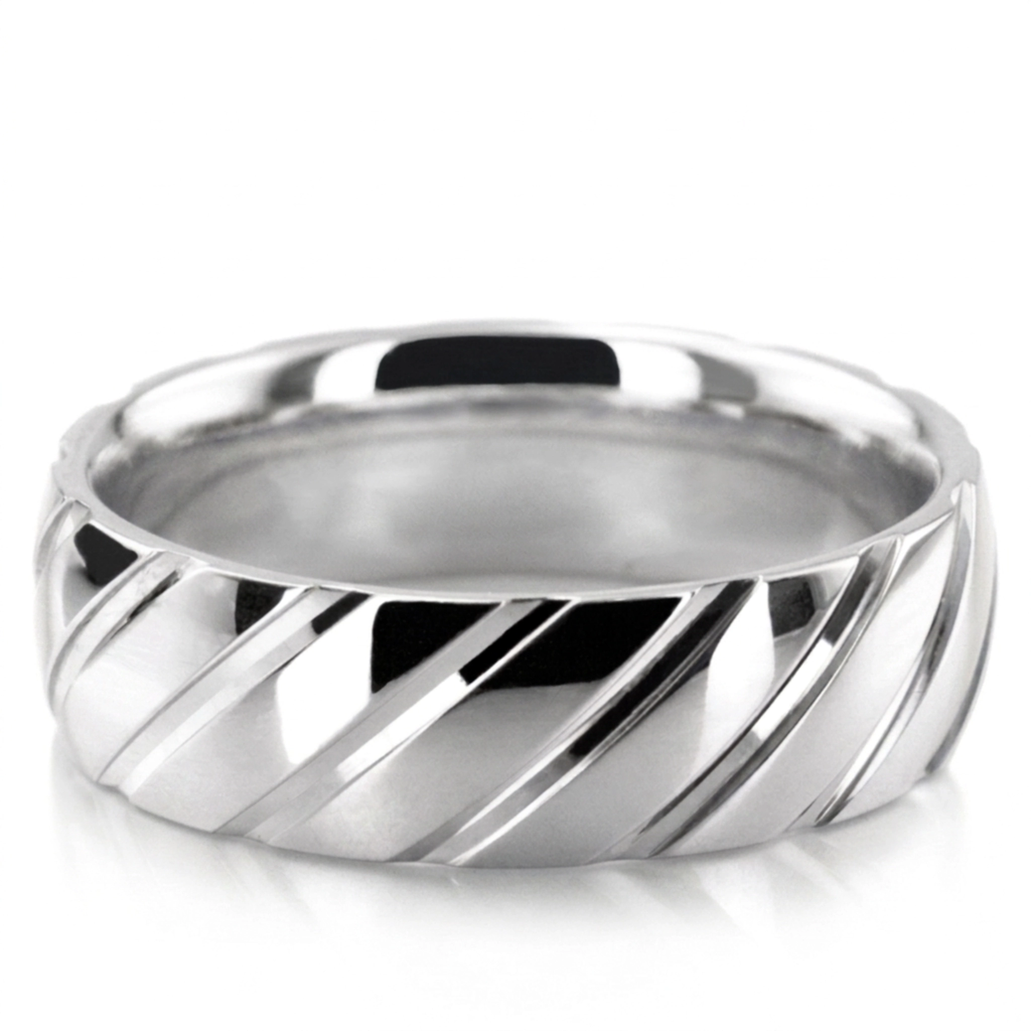 10K white gold 6mm. high polish basic-carved-diamond-cut-wedding-ring - alternate view 2
