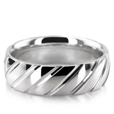 10K white gold 6mm. high polish basic-carved-diamond-cut-wedding-ring - alternate view 2 thumbnail