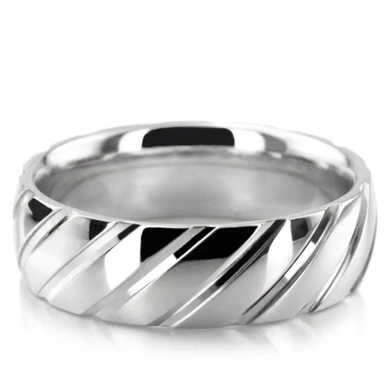 10K white gold 6mm. high polish basic-carved-diamond-cut-wedding-ring - alternate view 2