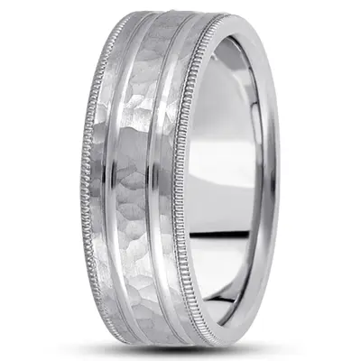 10K white gold 7mm. hammer basic-diamond-carved-wedding-band - main view thumbnail