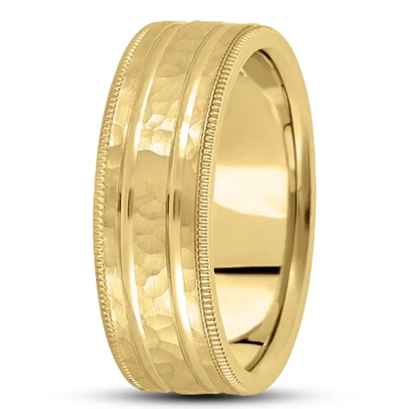 10K yellow gold 7mm. hammer basic-diamond-carved-wedding-band - alternate view 3