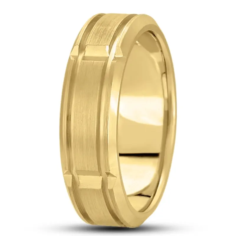 14K yellow gold 7mm. satin basic-diamond-carved-wedding-ring - alternate view 3