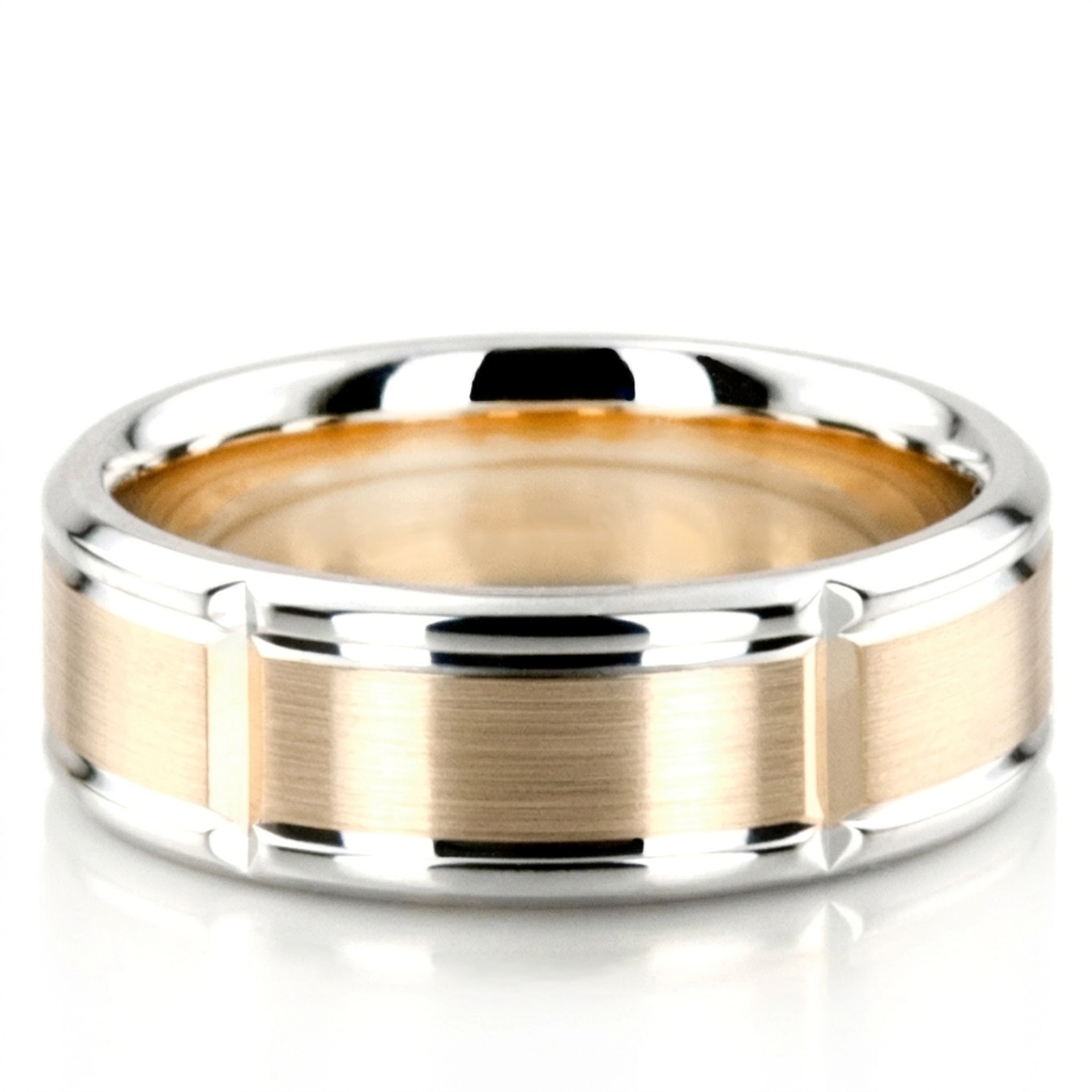 10K white-yellow-white gold 7mm. satin basic-diamond-carved-wedding-ring - alternate view 5