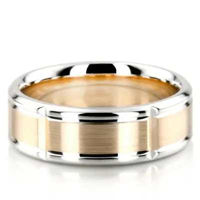 10K white-yellow-white gold 7mm. satin basic-diamond-carved-wedding-ring - alternate view 5 thumbnail