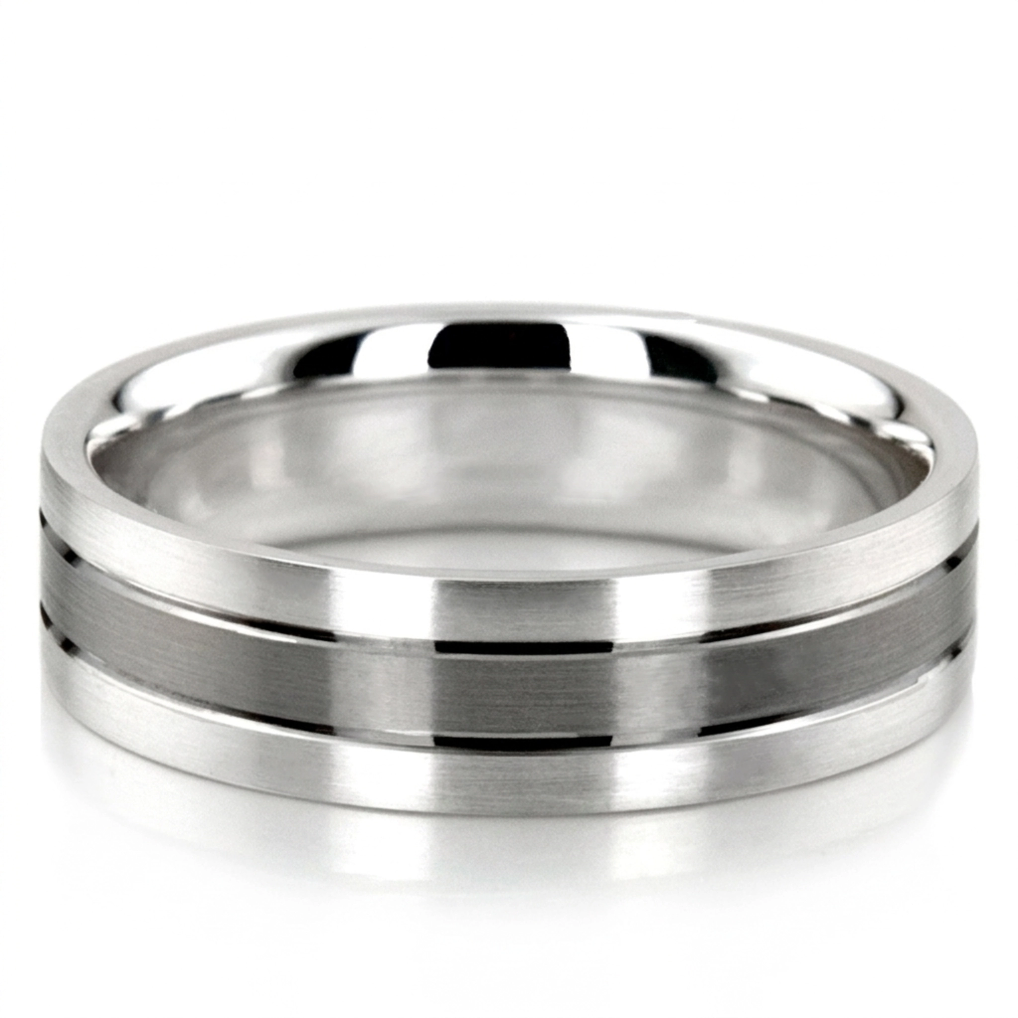 10K white gold 6.5mm satin basic-diamond-carved-wedding-ring - main view