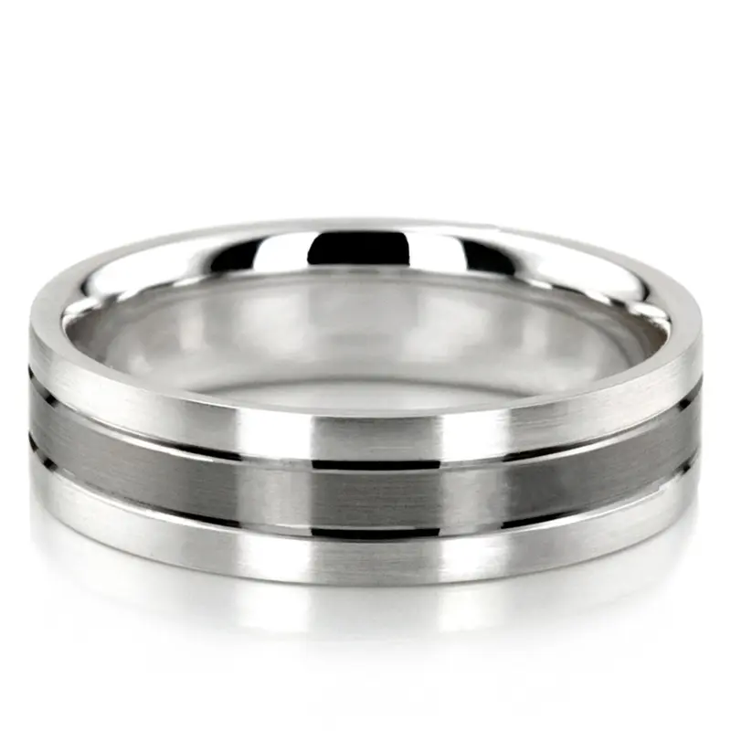 10K white gold 6.5mm satin basic-diamond-carved-wedding-ring - main view