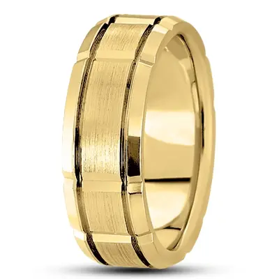 10K yellow gold 8.5mm. satin basic-diamond-carved-wedding-ring - alternate view 3 thumbnail