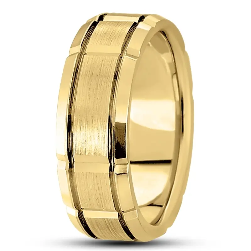 10K yellow gold 8.5mm. satin basic-diamond-carved-wedding-ring - alternate view 3