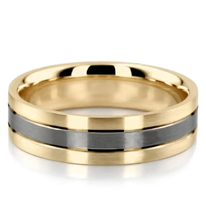 10K yellow gold 6.5mm satin basic-diamond-carved-wedding-ring - alternate view 2