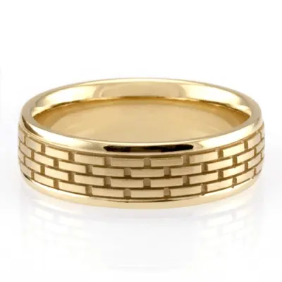 10K yellow gold 7mm. satin basic-diamond-carved-wedding-ring - alternate view 2 thumbnail