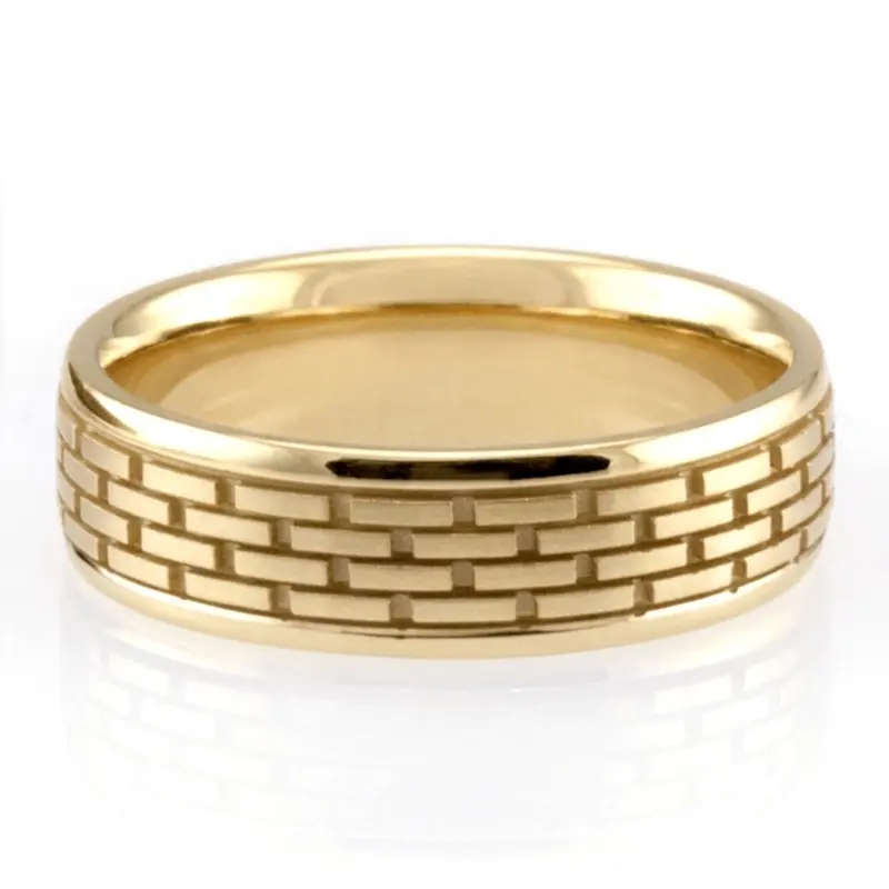 18K yellow gold 7mm. satin basic-diamond-carved-wedding-ring - alternate view 2