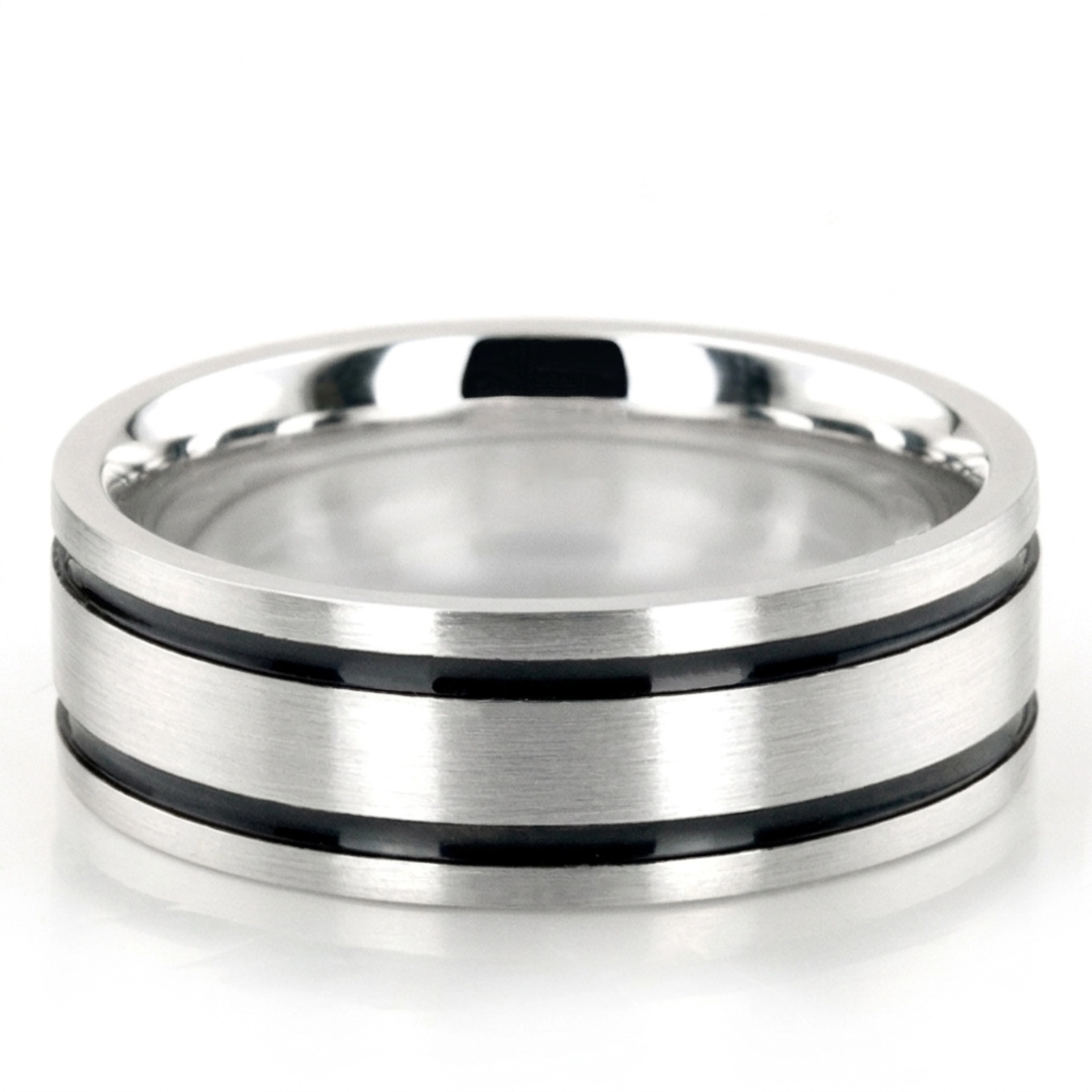 10K white gold 7mm. satin basic-diamond-carved-wedding-band - main view