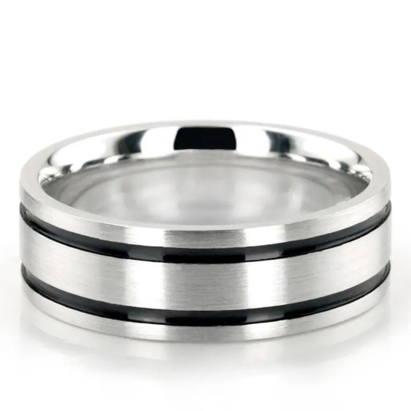 10K white gold 7mm. satin basic-diamond-carved-wedding-band - main view