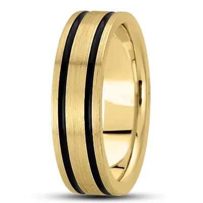 10K yellow gold 7mm. satin basic-diamond-carved-wedding-band - alternate view 3 thumbnail