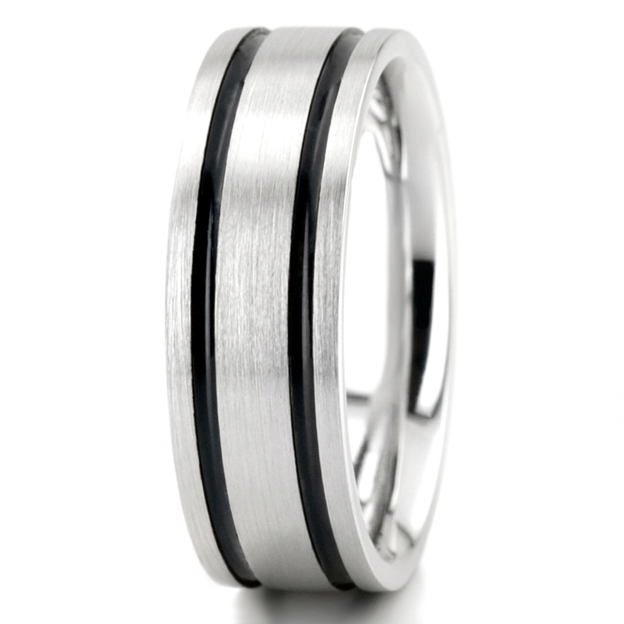 10K white gold 7mm. satin basic-diamond-carved-wedding-band - alternate view 4