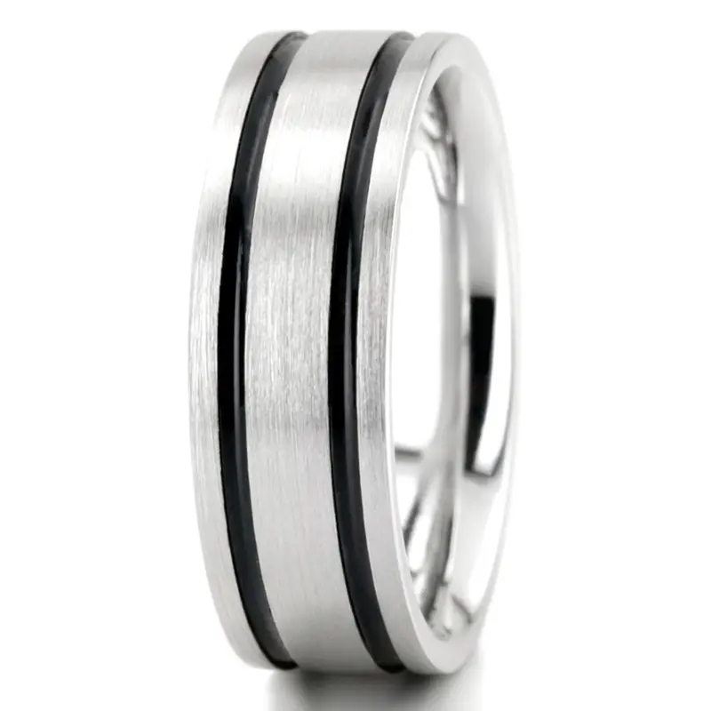 10K white gold 7mm. satin basic-diamond-carved-wedding-band - alternate view 4