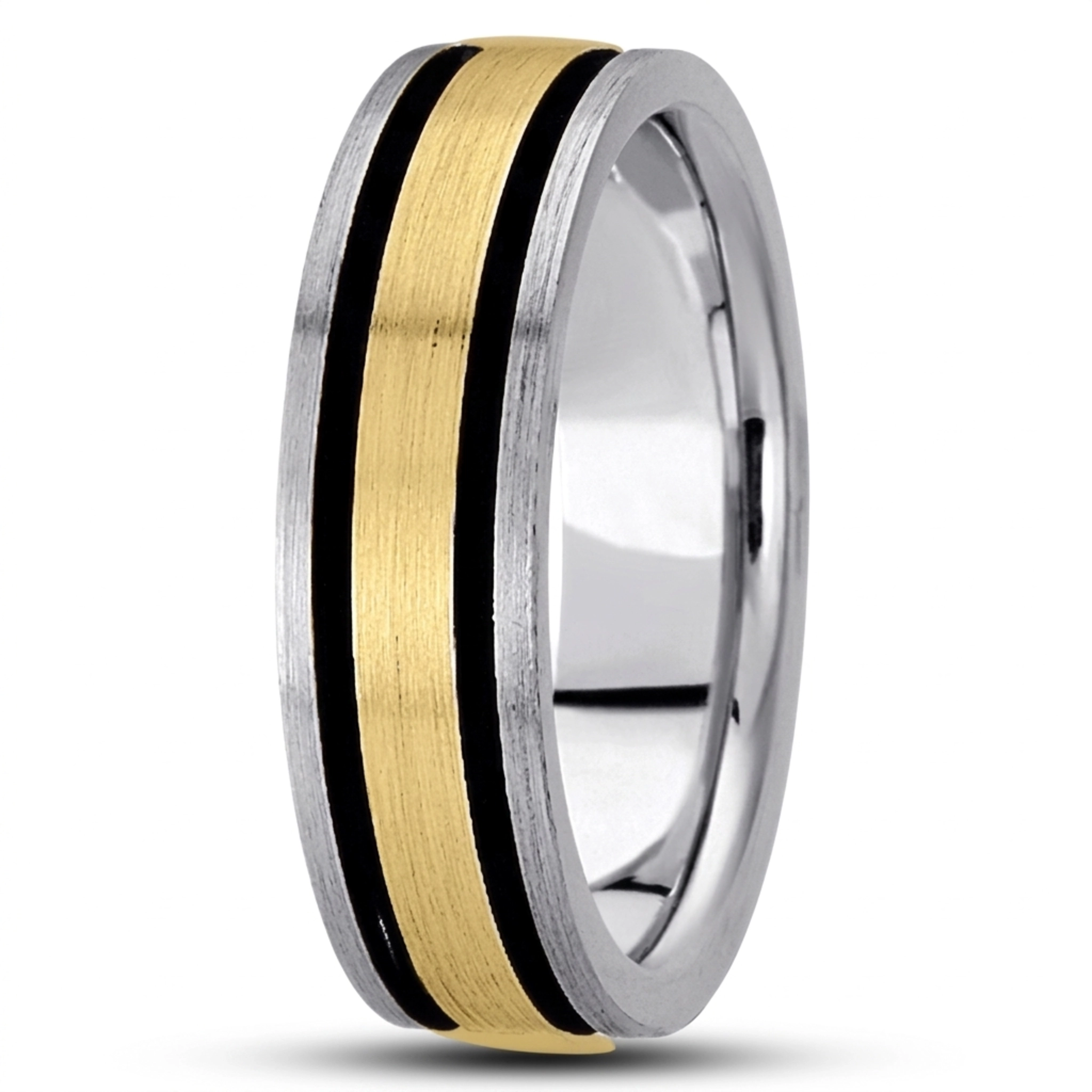 10K white-yellow-white gold 7mm. satin basic-diamond-carved-wedding-band - alternate view 2