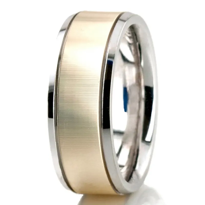 14K white-yellow-white gold 8mm. diamond cut basic-diamond-carved-wedding-ring - main view
