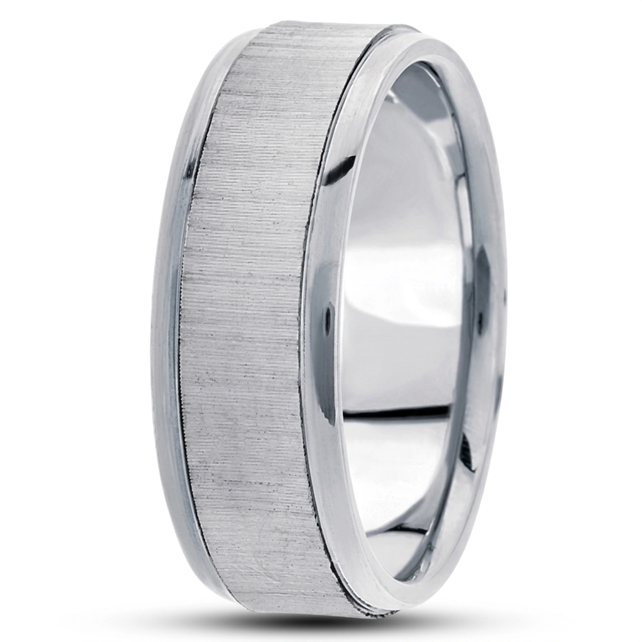 10K white gold 8mm. diamond cut basic-diamond-carved-wedding-ring - main view