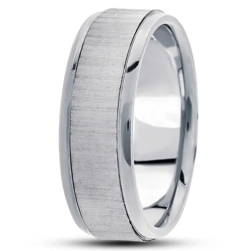 14K white gold 8mm. diamond cut basic-diamond-carved-wedding-ring - alternate view 2