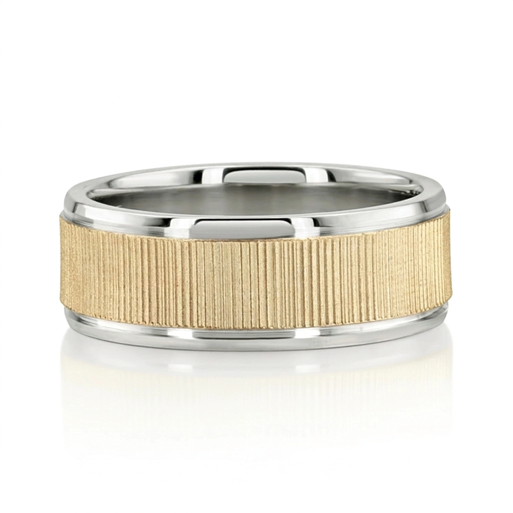 10K white-yellow-white gold 8mm. diamond cut basic-diamond-carved-wedding-ring - alternate view 3
