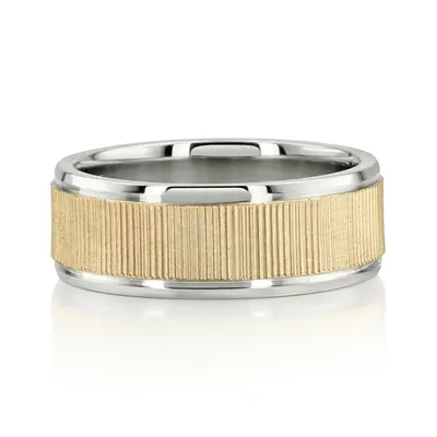 10K white-yellow-white gold 8mm. diamond cut basic-diamond-carved-wedding-ring - alternate view 3 thumbnail