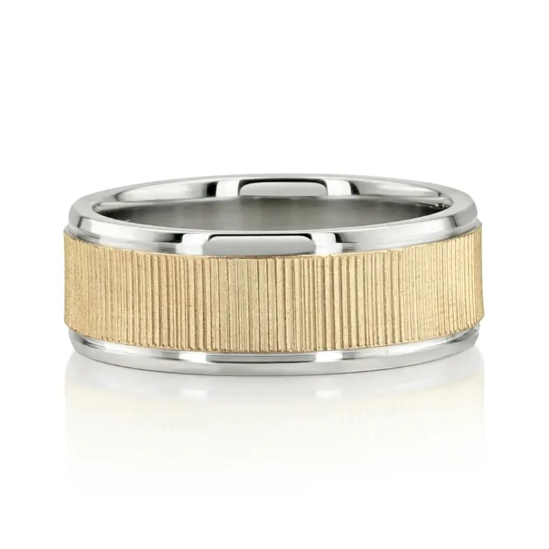 14K white-yellow-white gold 8mm. diamond cut basic-diamond-carved-wedding-ring - alternate view 3