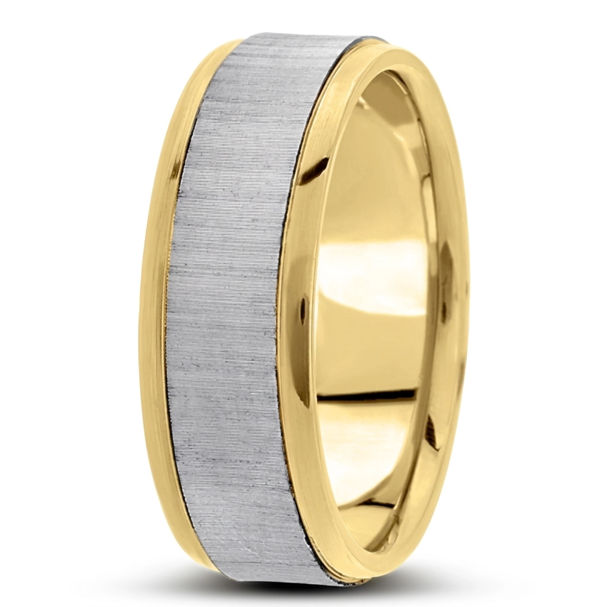 10K yellow-white-yellow gold 8mm. diamond cut basic-diamond-carved-wedding-ring - alternate view 7