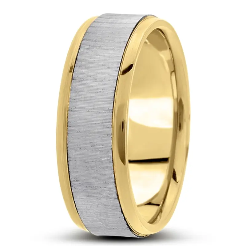 14K yellow-white-yellow gold 8mm. diamond cut basic-diamond-carved-wedding-ring - alternate view 7