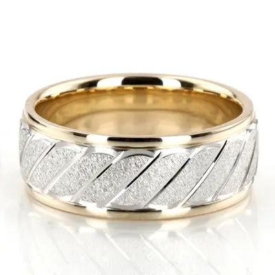 10K yellow-white-yellow gold 9mm. stone finish basic-carved-diamond-cut-wedding-ring - alternate view 3 thumbnail