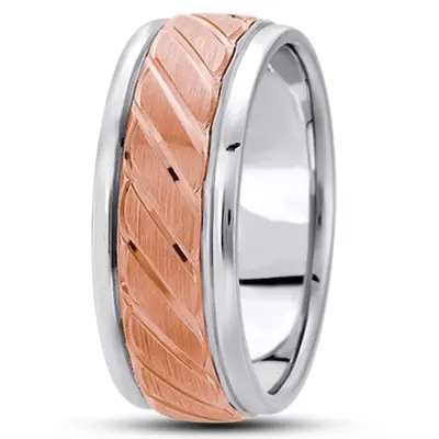 10K pink gold 9mm. satin basic-carved-diamond-cut-wedding-ring - alternate view 6 thumbnail