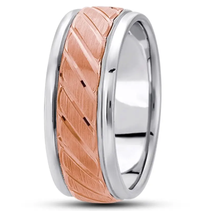 10K pink gold 9mm. satin basic-carved-diamond-cut-wedding-ring - alternate view 6