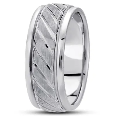 10K white gold 9mm. satin basic-carved-diamond-cut-wedding-ring - main view thumbnail