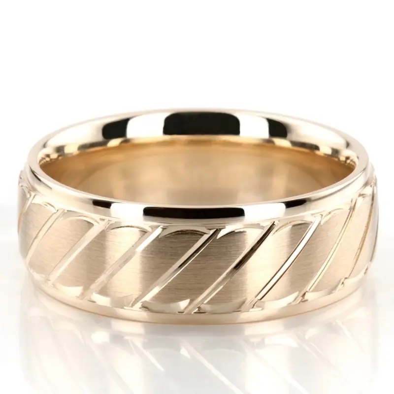 10K yellow gold 8mm. satin basic-carved-diamond-cut-wedding-ring - alternate view 2