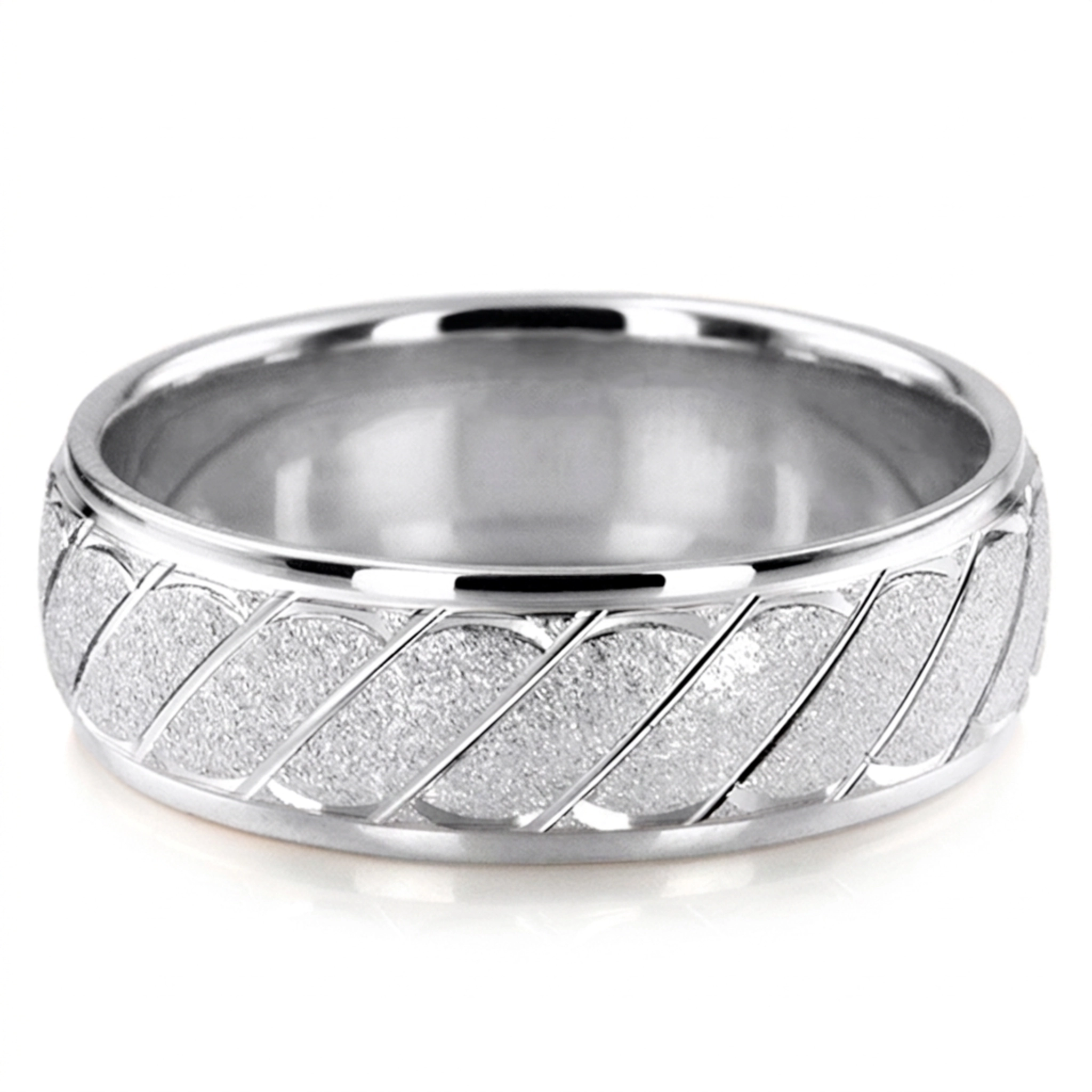 10K white gold 8mm. stone finish basic-carved-diamond-cut-wedding-ring - alternate view 7