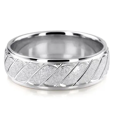 10K white gold 8mm. stone finish basic-carved-diamond-cut-wedding-ring - alternate view 7 thumbnail