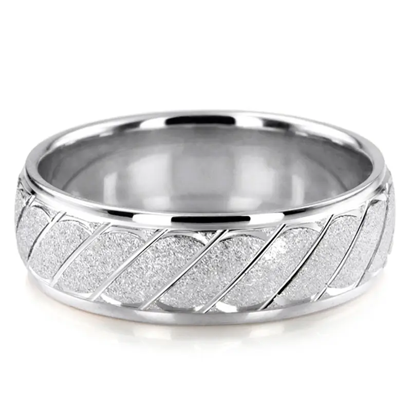 10K white gold 8mm. stone finish basic-carved-diamond-cut-wedding-ring - alternate view 7