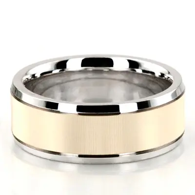 10K white-yellow-white gold 8mm. diamond cut basic-diamond-carved-wedding-ring - alternate view 5 thumbnail