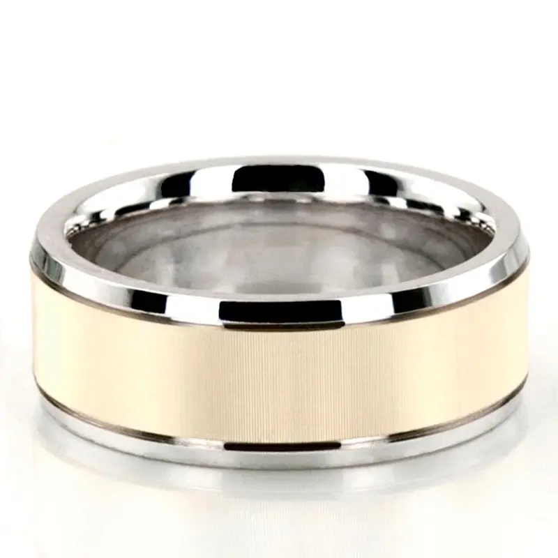 14K white-yellow-white gold 8mm. diamond cut basic-diamond-carved-wedding-ring - alternate view 5
