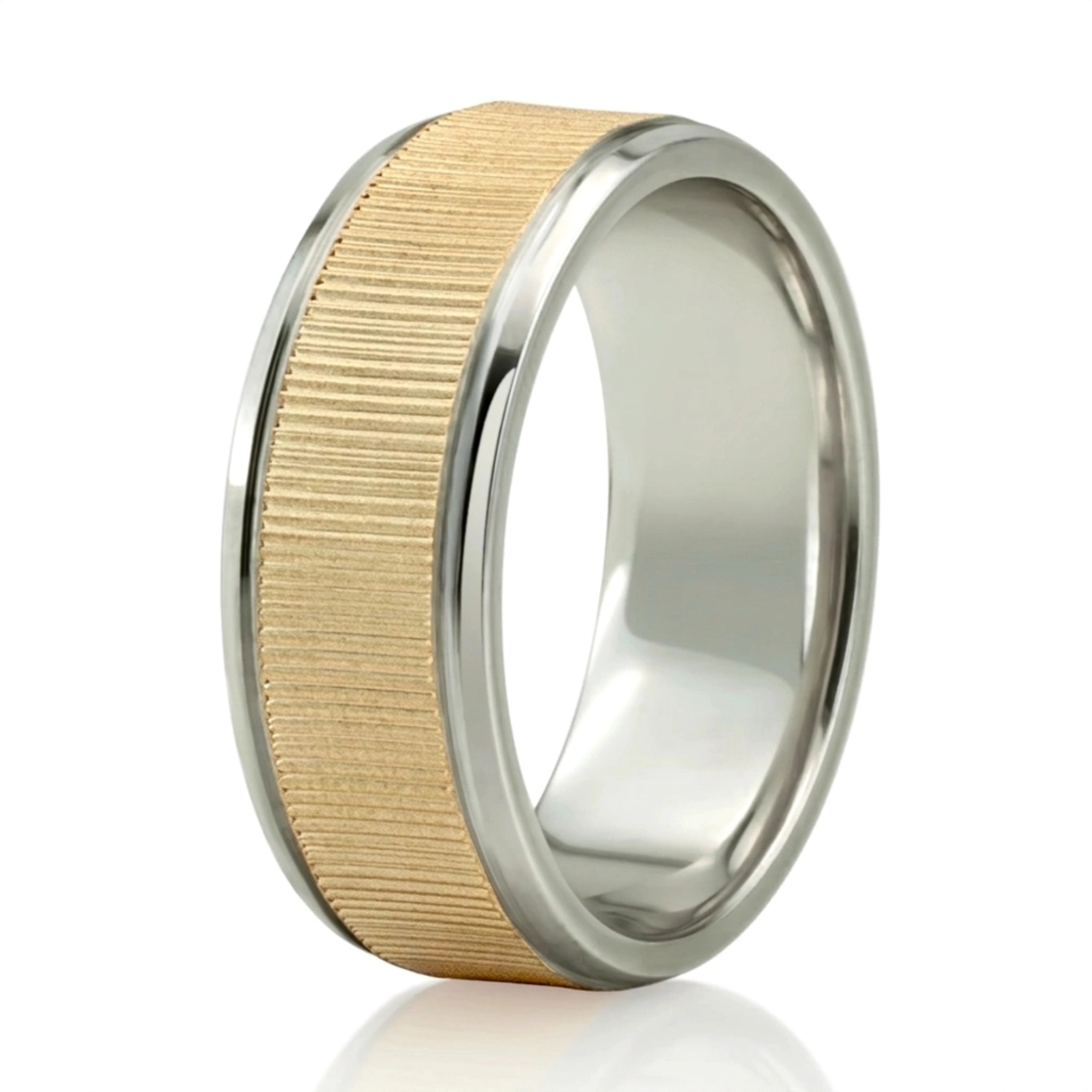 10K white-yellow-white gold 8mm. diamond cut basic-diamond-carved-wedding-ring - alternate view 6