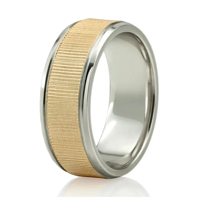 14K white-yellow-white gold 8mm. diamond cut basic-diamond-carved-wedding-ring - alternate view 6