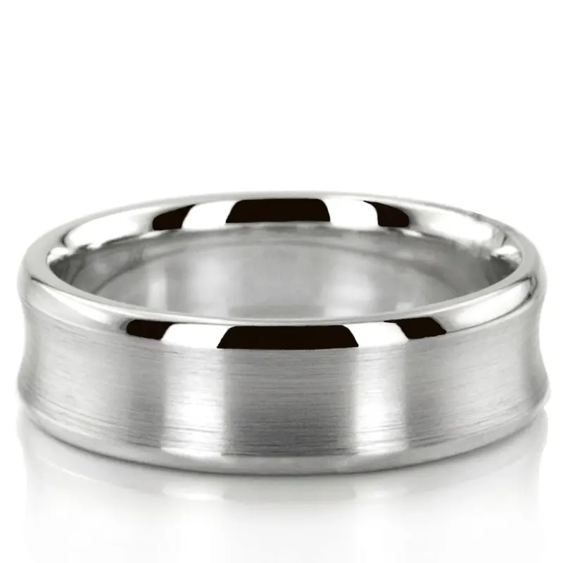 10K white gold 7mm. satin basic-carved-simple-wedding-bands - alternate view 2