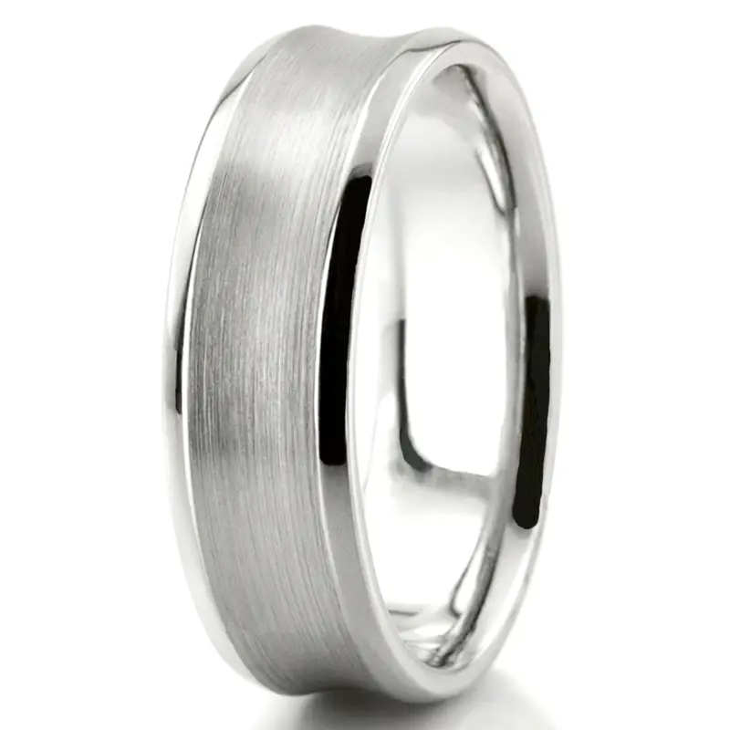 10K white gold 7mm. satin basic-carved-simple-wedding-bands - alternate view 5