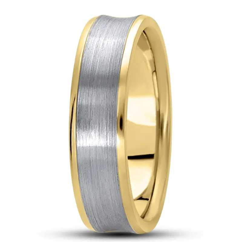 10K yellow-white-yellow gold 6mm. satin basic-carved-simple-wedding-bands - alternate view 6