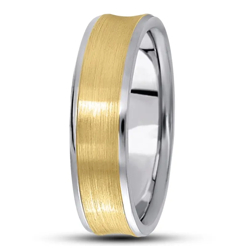 10K white-yellow-white gold 6mm. satin basic-carved-simple-wedding-bands - alternate view 4