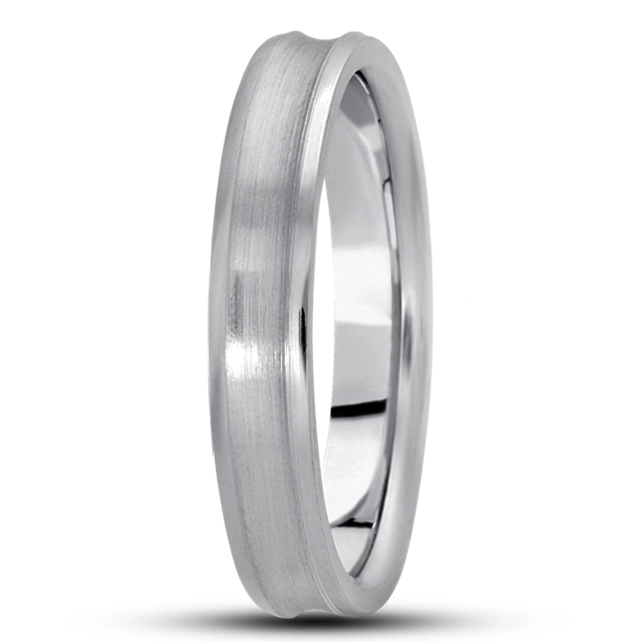 10K white gold 4mm. satin basic-carved-simple-wedding-bands - main view