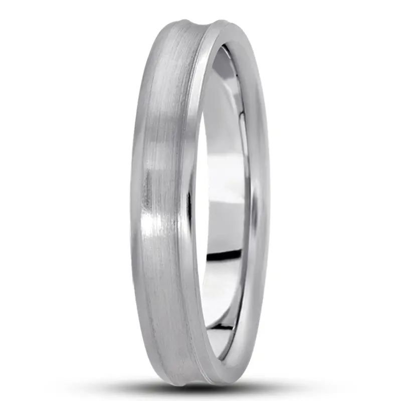 10K white gold 4mm. satin basic-carved-simple-wedding-bands - main view