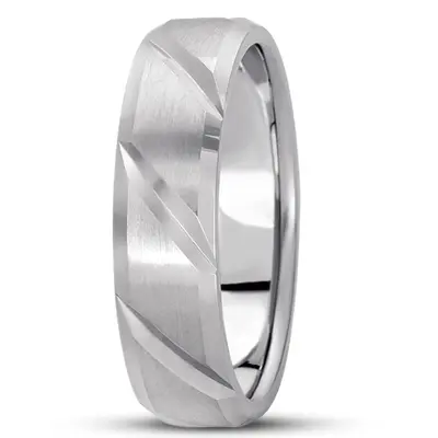 10K white gold 6mm. satin basic-diamond-carved-wedding-ring - alternate view 4 thumbnail
