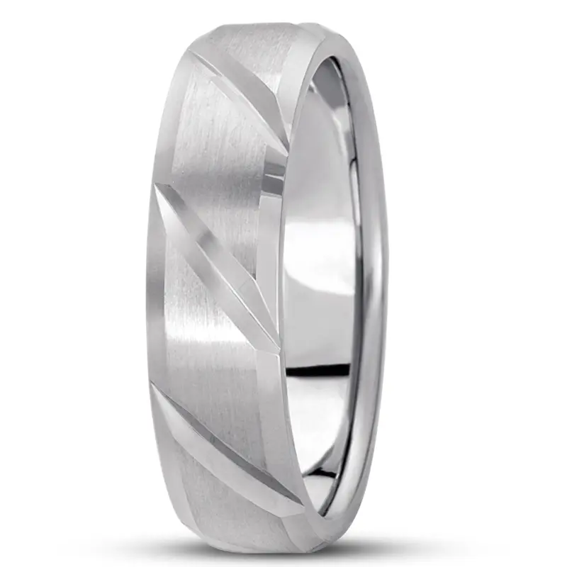 platinum 6mm. satin basic-diamond-carved-wedding-ring - main view