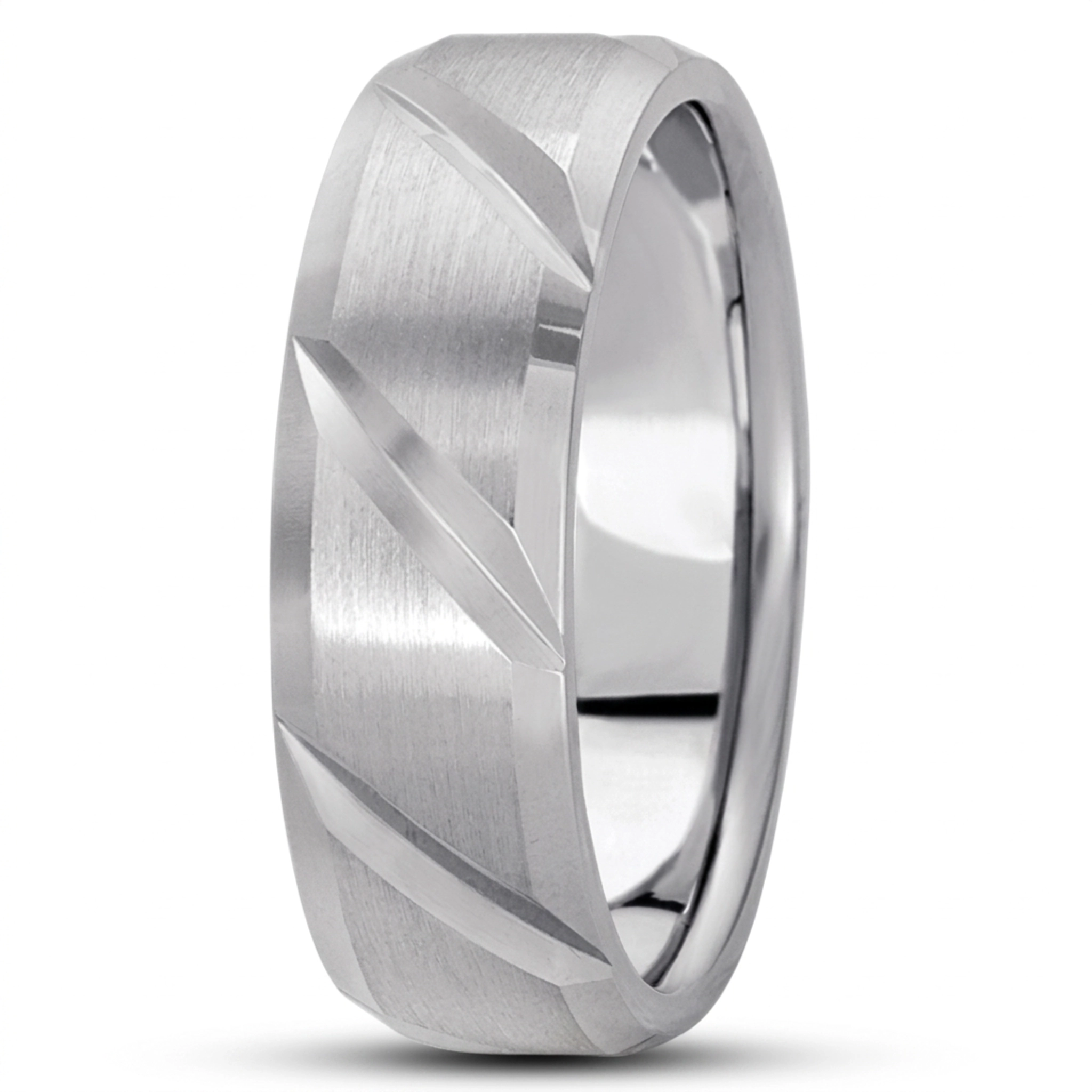 10K white gold 7mm. satin basic-diamond-carved-wedding-ring - alternate view 5